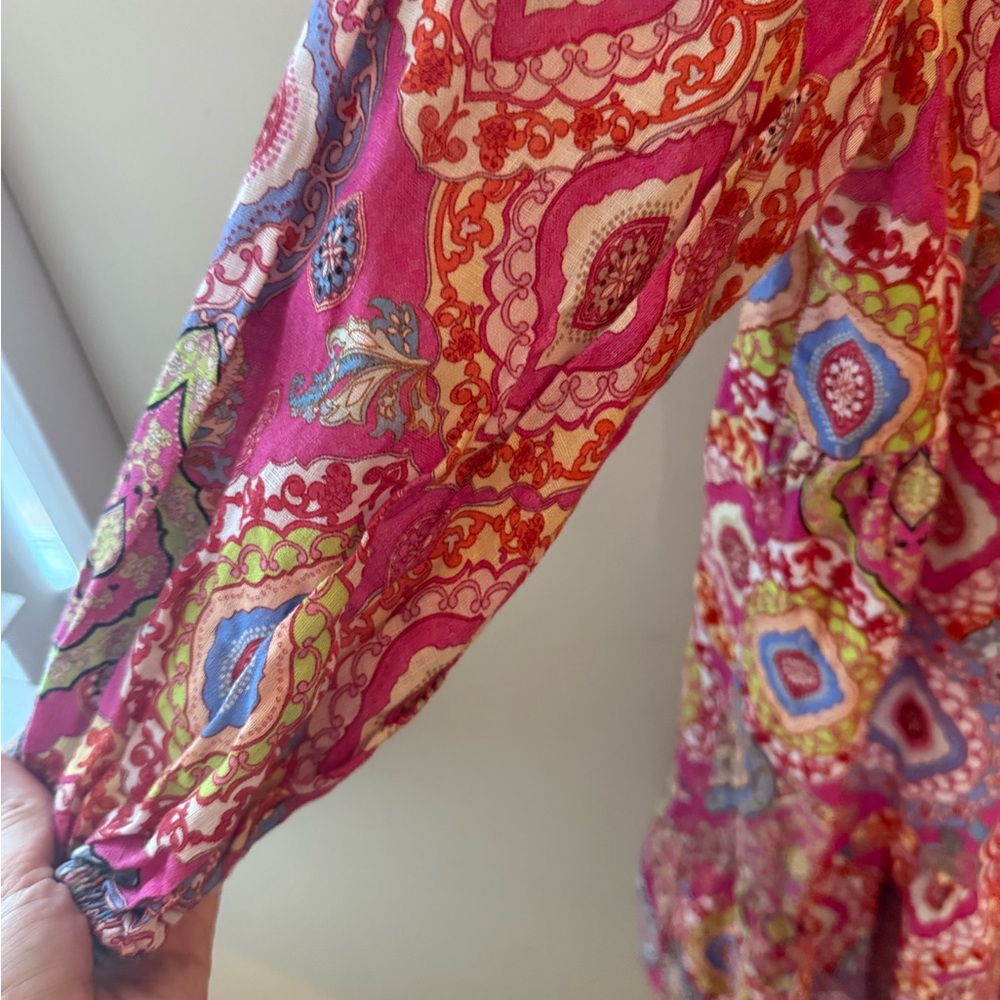 Le Ragazze Paisley 100% Linen Mini Dress Made In Italy Size M - Picture 7 of 8